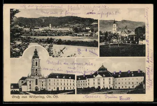 AK Wilhering /Ob. Öst., Schloss, Kirche, Ortspartie