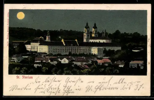 AK St. Florian, Stift St. Florian bei Mondschein