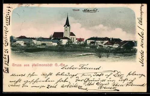 AK Hellmonsödt /O.-Oe., Markt mit Kirche