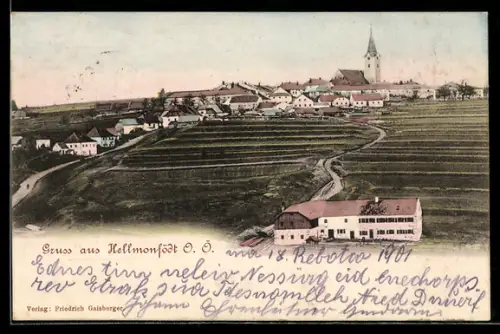 AK Hellmonsödt, Ortsansicht mit Kirche