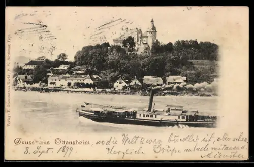 AK Ottensheim, Teilansicht mit Schloss