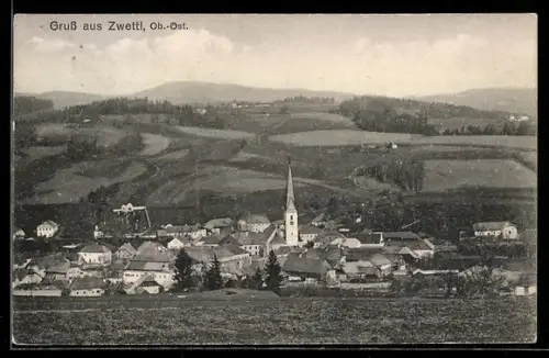 AK Zwettl /Ob.-Öst., Teilansicht mit Kirche