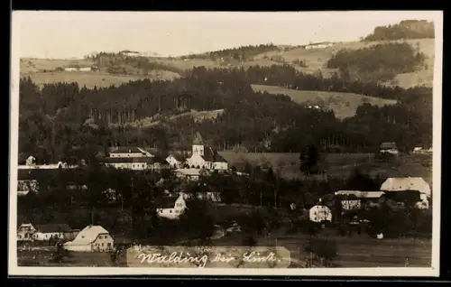 AK Walding bei Linz, Ortspartie mit Kirche