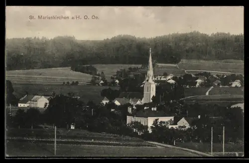 AK St. Marienkirchen a /H., Panorama mit Kirche