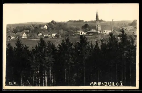 AK Mehrnbach /O. Ö., Panorama mit Kirche