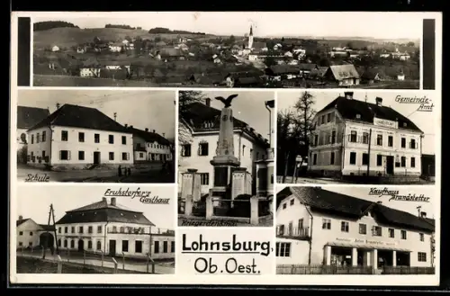 AK Lohnsburg /Ob. Öst., Gemeindeamt, Schule, Kriegerdenkmal