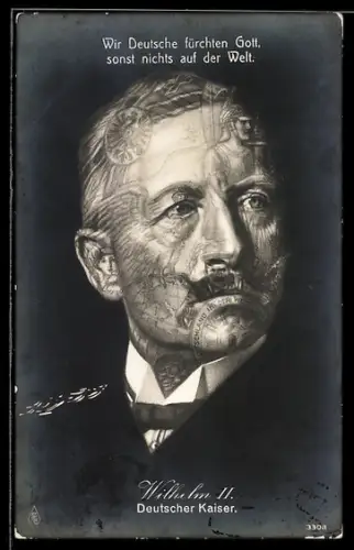 AK Portrait Kaiser Wilhelm II., Deutscher Kaiser, mit Reichskriegsflagge und Kaiseradler auf dem Portrait