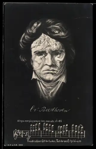 AK Metamorphose Ludwig van Beethoven gebildet aus nackten Frauen