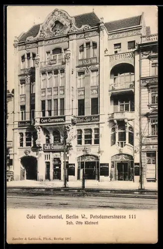 AK Berlin-Schöneberg, Café Continental, Potsdamerstrasse 111, Inh. Otto Kleinert, Billard u. Spiel-Salons