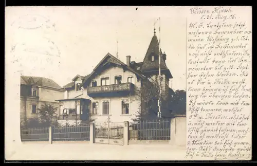 Foto-AK Dresden-Weisser Hirsch, Ansicht einer Villa mit Erker-Turm, 1905