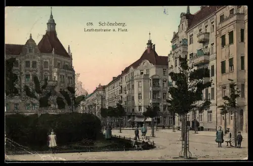 AK Berlin-Schöneberg, Leuthenstrasse und Platz, Anlagen und Häuser