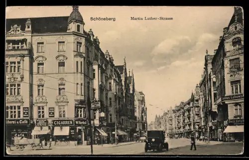 AK Schöneberg, Blick in die Martin Luther-Strasse, Zigarrengeschäft und Konditorei