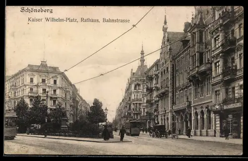 AK Schöneberg, Kaiser Wilhelm-Platz, Rathaus und Bahnstrasse, Strassenbahn