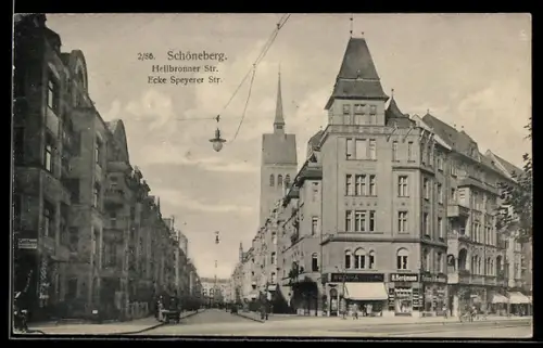 AK Schöneberg, Heilbronner Strasse Ecke Speyerer Strasse mit Buchhandlung von H. Bergmann