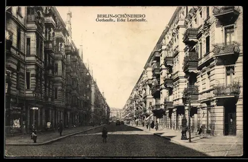 AK Berlin-Schöneberg, Strassenzug Gothenstrasse Ecke Leuthenstrasse