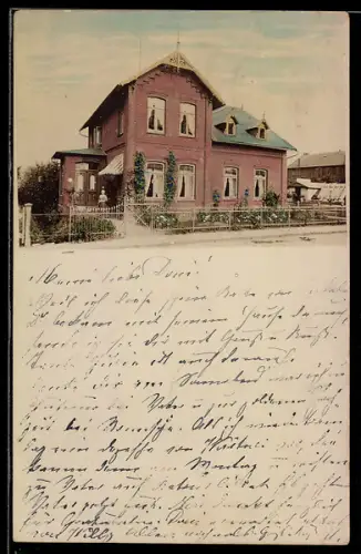 Foto-AK Leck, Wohnhaus in der Aussenansicht, handcoloriert, 1898