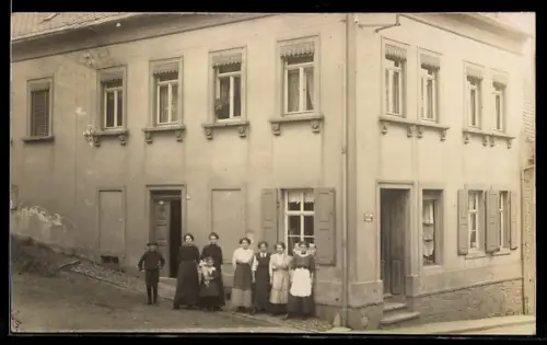 Foto-AK Rosswein, Eckhaus Familie Straube, Aussenansicht im Jahr 1914