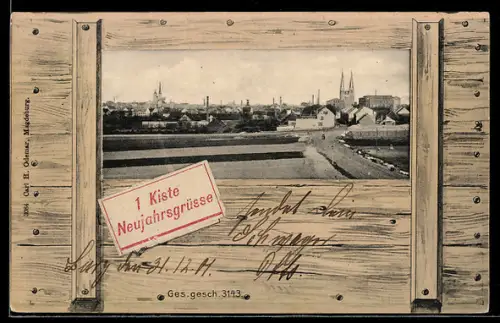 Grusskarten-AK Burg /Magdeburg, Stadtansicht mit St. Nicolai-Kirche