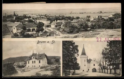 AK Brunn am Steinfelde, Totalansicht des Ortes, Villa am Berghang