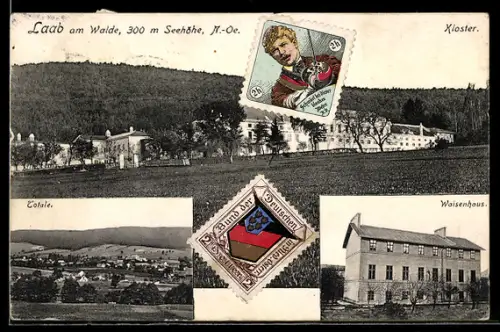 AK Laab am Walde, Waisenhaus, Kloster, Totalansicht vom Ort