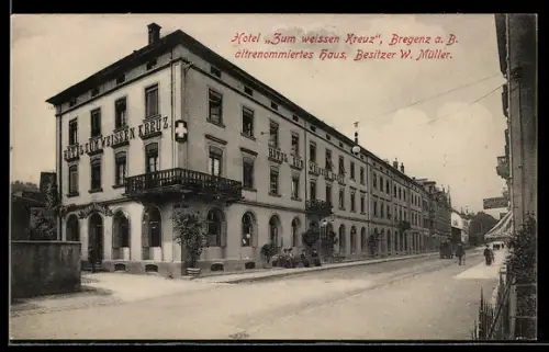 AK Bregenz, Blick auf das Hotel Zum weissen Kreuz