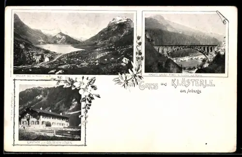 AK Klösterle am Arlberge, Gasthof zum goldenen Löwen, Spuller-See bei Klösterle, Viadukt Waldli-Tobel