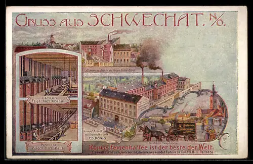 AK Schwechat /N.Ö., Ansicht der Feigen-Kaffee Fabrik, Feigensortiersaal, Dörrhalle im Parterre, Rückansicht