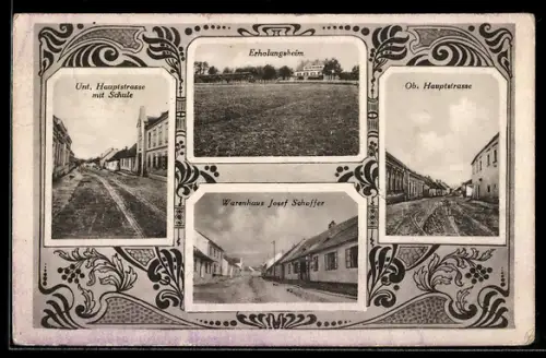 AK Stranzendorf, Warenhaus Josef Schaffer, Untere Hauptstrasse mit Schule, Erholungsheim