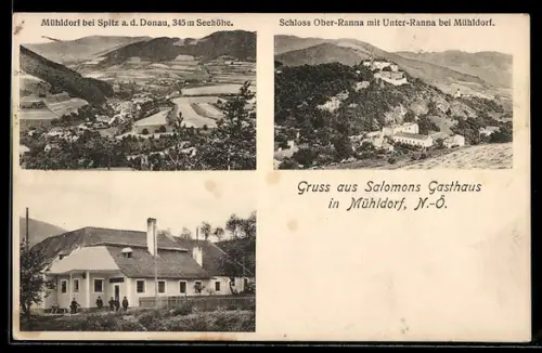 AK Mühldorf /N.-Ö., Salomons Gasthaus, Schloss Ober-Ranna, Panorama