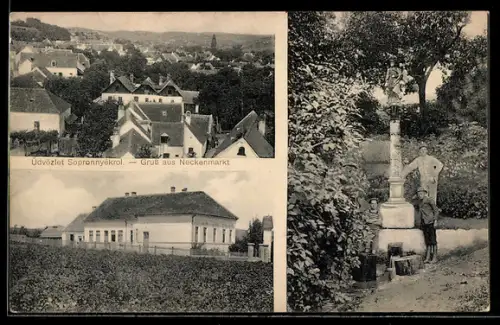 AK Neckenmarkt, Teilansicht und Denkmal
