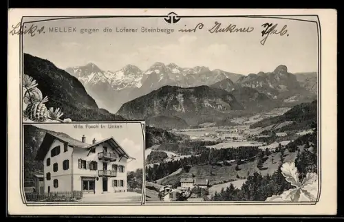 AK Unken, Villa Posch, Mellek, Blick gegen die Loferer Steinberge