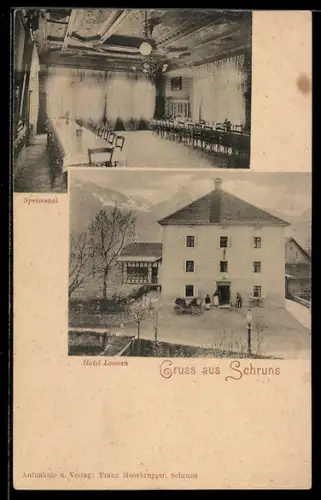 AK Schruns, Hotel Loewen mit Speisesaal