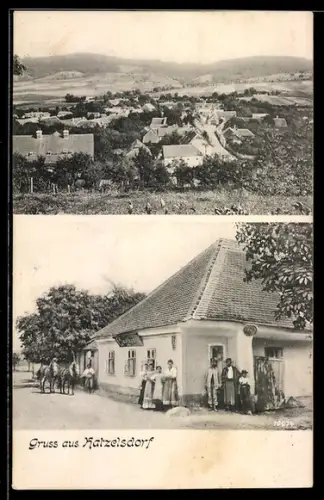 AK Katzelsdorf, Gasthaus und Totalansicht