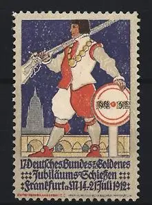 Reklamemarke Frankfurt, Goldenes Jubiläums-Schiessen 1912, Schütze mit Gewehr