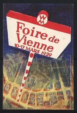 Reklamemarke Wien, Foire de Vienne 1929, Schild und Stadtplan