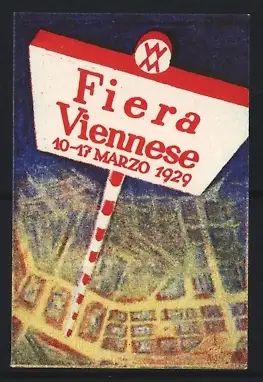 Reklamemarke Wien, Fiera Viennese 1929, Wegweiser auf Stadtplan