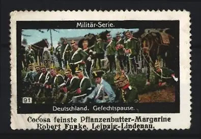 Reklamemarke Deutschland, Gefechtspause, Militär-Szene mit Soldaten und Pferden
