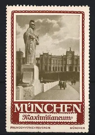 Reklamemarke München, Maximilianeum, Statue und Gebäudeansicht