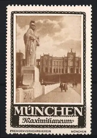 Reklamemarke München, Maximilianeum, Statue und Gebäudeansicht