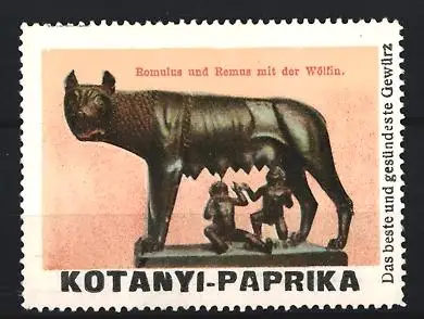 Reklamemarke Kotanyi-Paprika, Romulus und Remus mit der Wölfin