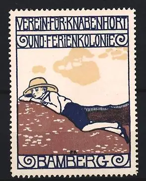 Reklamemarke Bamberg, Verein für Knabenhort und Ferienkolonie, Junge mit Hut