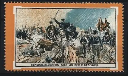 Reklamemarke General Blücher, Sieg an der Katzbach, Schlachtenszene