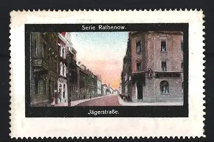 Reklamemarke Rathenow, Jägerstrasse, Strassenszene