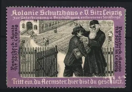 Reklamemarke Leipzig, Kolonie Schutzhaus e. V., Unterbringung entlassener Sträflinge