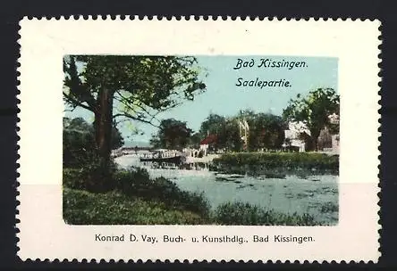 Reklamemarke Bad Kissingen, Saalepartie, Landschaftsansicht
