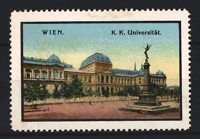 Reklamemarke Wien, K. K. Universität, Universitätsgebäude mit Statue