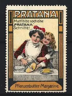 Reklamemarke Pratana, Pflanzenbutter-Margarine, Frau mit Kind
