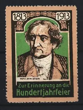 Reklamemarke Zur Erinnerung an die Hundertjahrfeier 1913, Porträt von u. zum Stein