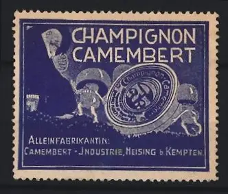 Reklamemarke Kempten, Champignon Camembert, tanzende Pilze