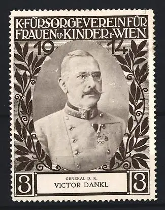 Reklamemarke Wien, K. Fürsorgeverein für Frauen u. Kinder, General Victor Dankl 1914